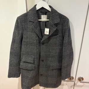 $898 Billy Reid Astor Coat Gray Plaid Wool-Blend OvercoaT NWT Italy Fabric